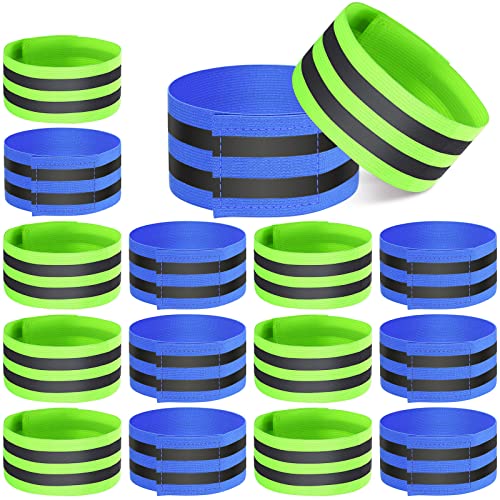 Gejoy 16 Pieces Reflective Bands Reflector Bands for Wrist, Arm, Ankle, Leg, High Visibility Reflective Gear Safety Reflector Tape Straps for Night Walking, Cycling and Running - color: Green, Blue