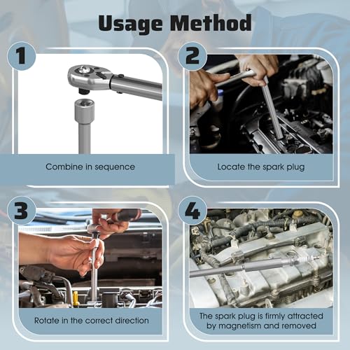 14MM & 16MM 12-Inch Extension Swivel Spark Plug Socket, 3/8-Inch Drive 12-Point Spark Plug Socket Removal Tool 360-degree Rotation, for Maximize Flexibility - size: 14mm&16mm, 12", 12-Point