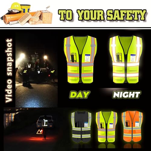 High Visibility Reflective Safety Vest with Pockets Custom Your Logo Safety Workwear - color: A Black Green Webbing, size: 4X-Large