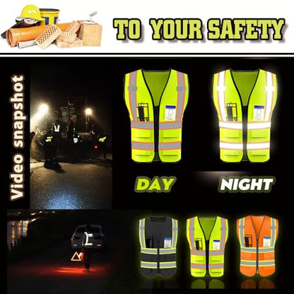 High Visibility Reflective Safety Vest with Pockets Custom Your Logo Safety Workwear - color: A Black Green Webbing, size: 4X-Large
