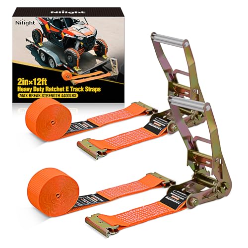Nilight E-Track Ratchet Straps 2 Pack 2" x 12' Heavy Duty Orange Cargo Tie-Downs 4400 lbs Breaking Strength Standard E Track accessories Tie Down E-Track Spring Fittings for Cargo Vans Trucks Trailers - color: 2" x 12' E-Track Ratchet Straps
