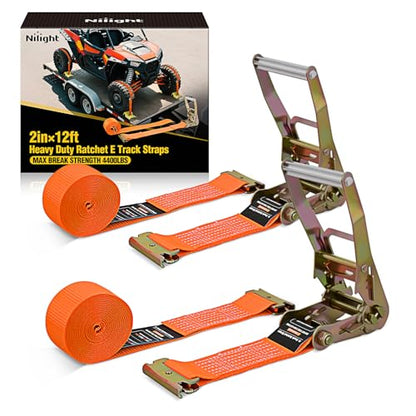 Nilight E-Track Ratchet Straps 2 Pack 2" x 12' Heavy Duty Orange Cargo Tie-Downs 4400 lbs Breaking Strength Standard E Track accessories Tie Down E-Track Spring Fittings for Cargo Vans Trucks Trailers - color: 2" x 12' E-Track Ratchet Straps