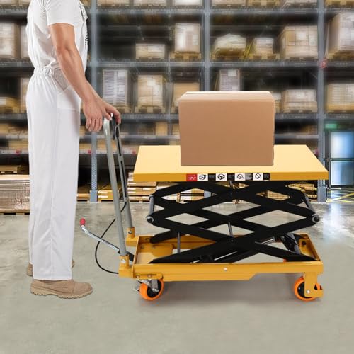 Hydraulic Lift Table Cart 330 LBS Hydraulic Motorcycle Lift Jack Table with 4 Wheels Scissor Lift Table Cart for Factory, Warehouse, Supermarket (35.8 * 19.7in)