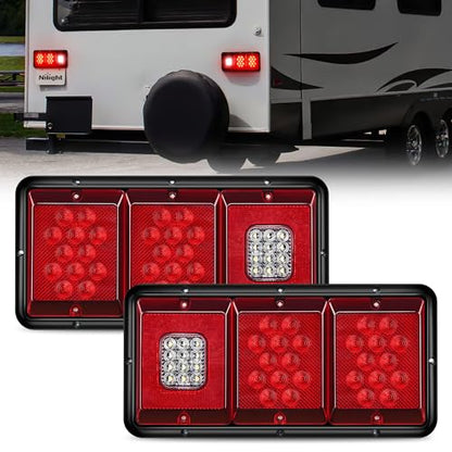 Nilight LED Triple Tail Light 2PCS Rectangle Red Stop Brake Turn Signals White Reverse Back Up Lights Surface Mount Waterproof Trailer Camper Van RV Caravan Taillights - color: Triple Tail Light 36LED 2PCS
