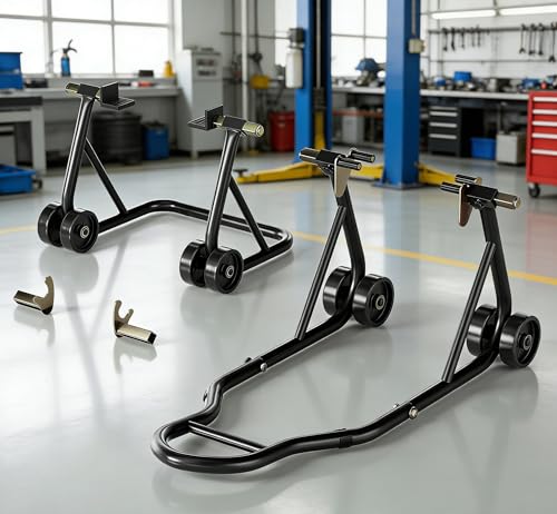 Motorcycle Stands Front and Rear Combo, 850 lbs Motorcycle Paddock Stand Set with U & L Swingarm Adapters, Universal Motorcycle Lift Stand for Honda Yamaha Kawasaki Suzuki Ducati BMW