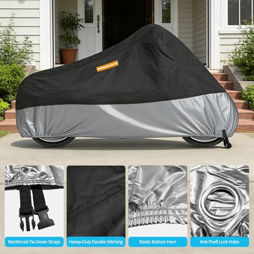 300D Motorcycle Cover Waterproof Outdoor, 96.5 inch Fits for Harley Davidson Sportster Iron 883/1200, Forty-Eight, Nightster, Nightster Special, Street 500/750, Black Silver - size: 96.5"