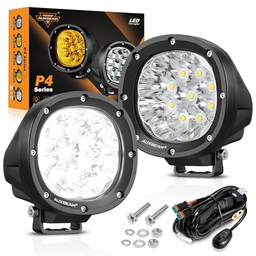 Auxbeam 4 Inch LED Offroad Lights, P4 Series 90W LED Offroad Driving Lights, Super Bright White Spot Beam Auxiliary Work Light with Wiring Harness Kit for Truck Pickup SUV ATV UTV 4x4 Jeep - color: P4 Series-White Spot Beam
