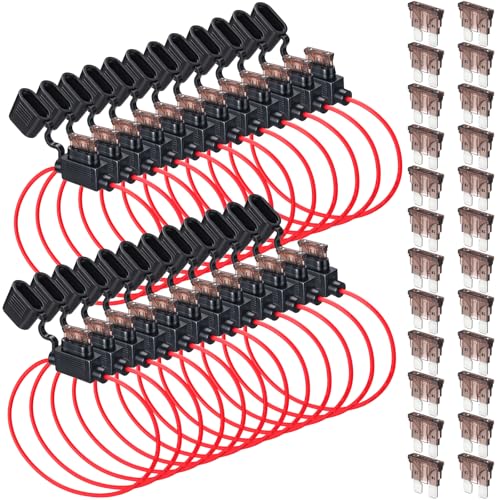 Shimeyao 24 Pcs Inline Fuse Holder Waterproof Automotive Replacement with ATC Blade Fuses for Car Truck Motorcycle Boat (18 Awg with 7.5 A) - size: 18 Awg with 7.5 A