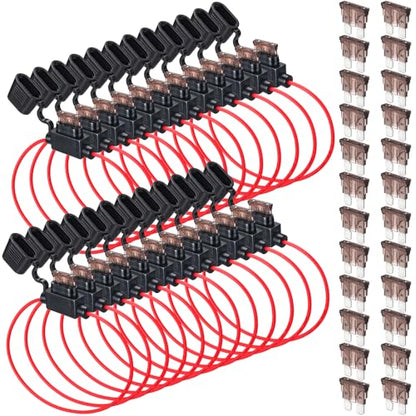 Shimeyao 24 Pcs Inline Fuse Holder Waterproof Automotive Replacement with ATC Blade Fuses for Car Truck Motorcycle Boat (18 Awg with 7.5 A) - size: 18 Awg with 7.5 A