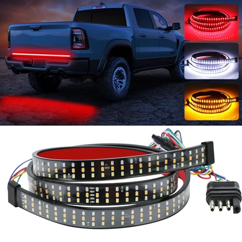 YUGUANG 60 Inch Truck Tailgate Light Bar, Triple Row LED Tailgate Light Strip with Brake Reverse Sequential Turning Signals Strobe Lights - size: 60 Inch Red White Amber
