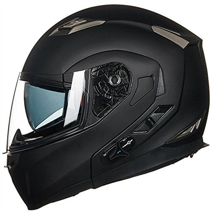 ILM Bluetooth Integrated Modular Flip up Full Face Motorcycle Helmet Sun Shield Mp3 Intercom Model 953/953 PRO - color: Matte Black