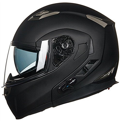 ILM Bluetooth Integrated Modular Flip up Full Face Motorcycle Helmet Sun Shield Mp3 Intercom Model 953/953 PRO - color: Matte Black
