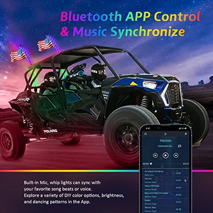 Ehaho 2 Pack 2FT Whip Lights with Spring Base,LED Whip Light with App & Remote Control, Spiral RGB Chasing Lighted Whips with Rocker Switch, Music Whip Light for UTV ATV Polaris RZR Can-Am SXS Truck - size: 2FT / (Pack of 2)