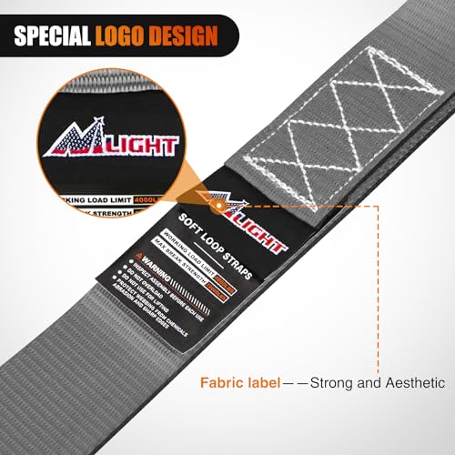 Nilight Soft Loop 1.7”×17" Motorcycle Tie Down Straps Heavy Duty 12000Lbs Max Break Strength for Securing ATV UTV Kayak Moving Cargo (8PK-Grey) - color: Grey