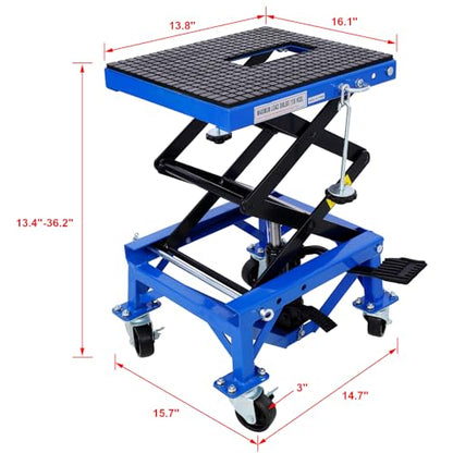 300 lbs Hydraulic Motorcycle Scissor Jack Lift Foot Step Wheels for Small Dirt Bikes,Blue Color,Send Goods from Local Warehouse,Fast delivery