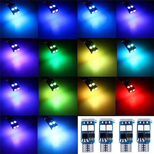 Cottonbell 194 W5W 168 RGB T10 LED Light Bulb with Remote Control Atmosphere Lights for Car Interior/Map/Dome/Door/License Plate Light Courtesy Lights 4-Pack - size: T10 4 PACK