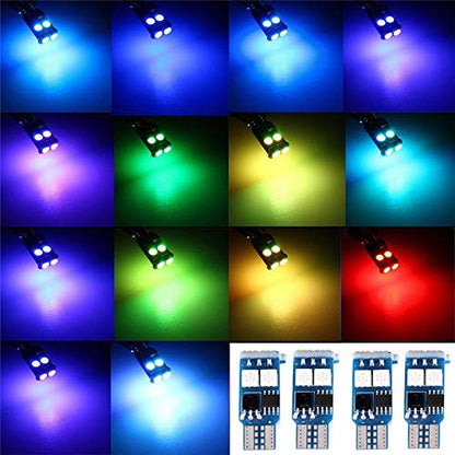 Cottonbell 194 W5W 168 RGB T10 LED Light Bulb with Remote Control Atmosphere Lights for Car Interior/Map/Dome/Door/License Plate Light Courtesy Lights 4-Pack - size: T10 4 PACK