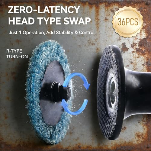 Jeimier 36PCS Premium Quick Change Surface Conditioning Discs, 2-Inch 3 Grit Nylon Non-Woven Disc, 1/4 Inch Roll Lock Holder for Die Grinder, Surface Striping, Grinding, Polishing, Fast Finishing