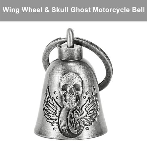 Dream Apparel Motorcycle Bell Guardian Angel Drive Away Gremlin, Biker Bell for Men Women Rider Riding, Good Luck Gift - style: Wing Wheel & Skull Ghost