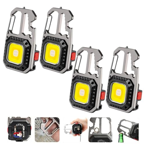 MAKDAK Cob Keychain Work Light - 2PC EDC Keychain Flashlight Rechargeable, Super Bright Flashlight for Car Repair, Emergency(Silver) - color: Silver*4PC