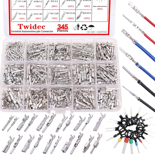 Twidec/345Pcs Car Electrical Wire Terminal Pins Connector Kit 1/1.5/1.8/2.2/2.8/3.5mm Male Female Connector Pins Terminal Automotive Wire Connector Crimp Pins With Pin Remover - size: 345PCS + Pin Remover