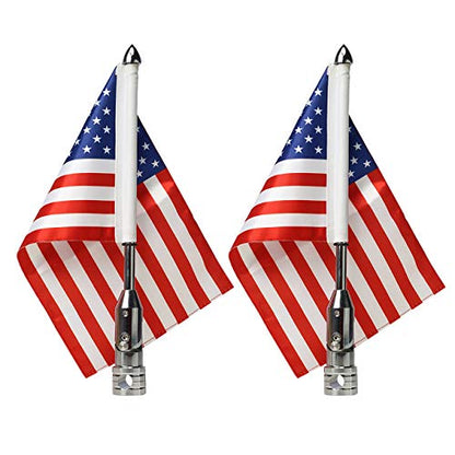 2 Pack Motorcycle Flag Pole Fold Down 90° and American Flag Flagpole Holder Bracket Fit for 1/2'' Luggage Rack For Harley Touring Spring Honda Goldwing etc. - color: Silver Flagpole+Red US Flags