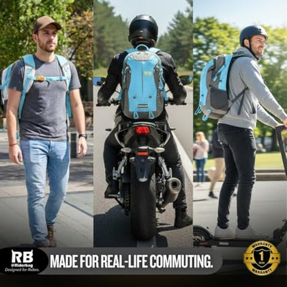 Reflective Motorcycle Backpack – Hi Viz EDC Commuter Bag for Riders, Night Travel, and Daily Use with Helmet Holder, Laptop Compartment, Ventilated Back, Urban Gear (light blue backpack) - color: Light Blue