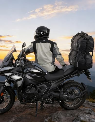 KEMIMOTO Waterproof Motorcycle Dry Bag – Duffle Tail Bag Soft Luggage, 25L/40L/65L Large Capacity with 4 Quick-Release Straps, Dustproof for Touring, Adventure, Motorcycling & Camping Black - size: 65L