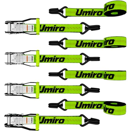 Umiro 4Pack 2''*15' Heavy Duty Ratchet Straps with Safety Clip J Hooks Ratchet Strap 10,000 Lbs MBS,Tie Down Ratcheting with J-Hook, Cargo Straps for Truck, Trailer, Moving (Neon Green) - color: Neon Green, size: 2 Inches X 15 Feet