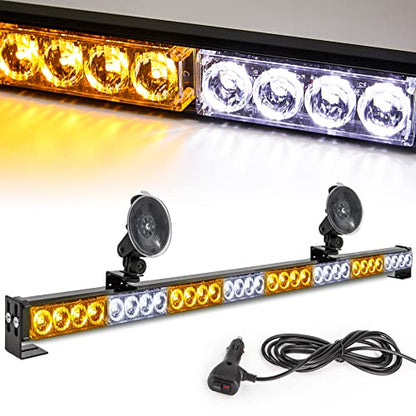 Traffic Advisor Light Bar 35.5 Inch 13 Flash Patterns 32 Led Warning Emergency Strobe Light Bar Directional Flashing Led Safety Lights with Cigar Lighter (35.5 Inch, Yellow/White) - color: Amber/White