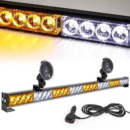 Traffic Advisor Light Bar 35.5 Inch 13 Flash Patterns 32 Led Warning Emergency Strobe Light Bar Directional Flashing Led Safety Lights with Cigar Lighter (35.5 Inch, Yellow/White) - color: Amber/White