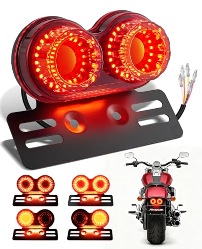 Amazicha Enhanced Motorcycle Tail Light, Motorcycle Brake Light, IP67 Waterproof Turn Signals Running Light with License Plate Bracket Fit for Street Bike Cruiser Chopper Bobber (Red, 90 Leds) - color: Red