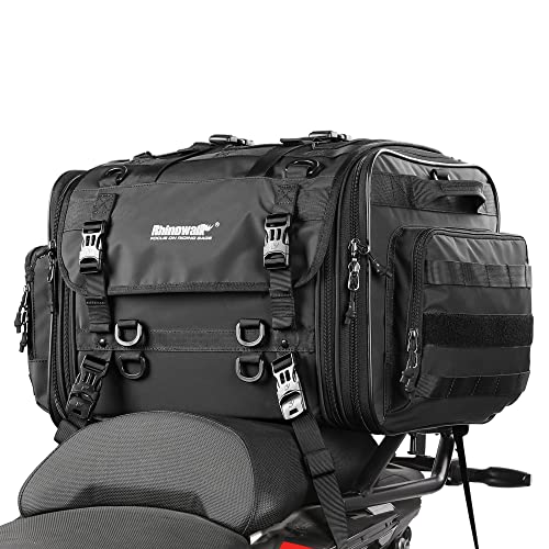 HUNTVP 40-60L Motorcycle Seat Bag Motorcycle Tail Bag Shoulder Bag Travel Luggage Bags Motorbike Rear Tack Truck Bag Storage Bags with Rain Cover (Black 40-60L) - color: Black 40-60L
