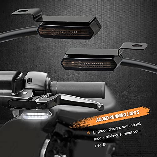 NTHREEAUTO Sequential Handlebar Front Turn Signals Flowing LED Motorcycle Blinkers Mini Running Light Compatible with Harley Dyna Sportster 883 Road King Softail - color: Amber/White