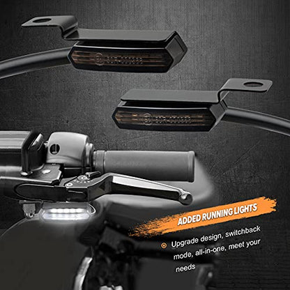 NTHREEAUTO Sequential Handlebar Front Turn Signals Flowing LED Motorcycle Blinkers Mini Running Light Compatible with Harley Dyna Sportster 883 Road King Softail - color: Amber/White