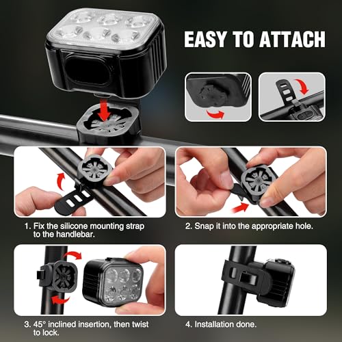 WORKPRO Bike Lights Set [8+13 Modes], Rechargeable Bicycle Light Set Ultra Bright, IP65 Waterproof Bike Lights for Night Riding, 1200mAh Bike Headlight and Tail Light Reflectors - color: Black