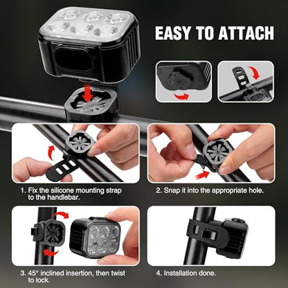 WORKPRO Bike Lights Set [8+13 Modes], Rechargeable Bicycle Light Set Ultra Bright, IP65 Waterproof Bike Lights for Night Riding, 1200mAh Bike Headlight and Tail Light Reflectors - color: Black