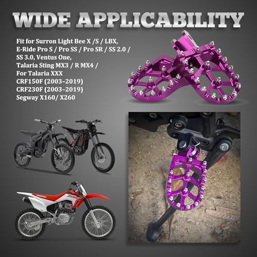 XINGWU Dirt Bike Foot Pegs for Surron Light Bee X/S E-Ride Pro SS/SR/S Talaria MX3 MX4 Segway X160/X260 CRF150F 230F 250F Electric Dirt Bike Foot Peg Rests (Purple) - color: Purple