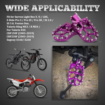 XINGWU Dirt Bike Foot Pegs for Surron Light Bee X/S E-Ride Pro SS/SR/S Talaria MX3 MX4 Segway X160/X260 CRF150F 230F 250F Electric Dirt Bike Foot Peg Rests (Purple) - color: Purple