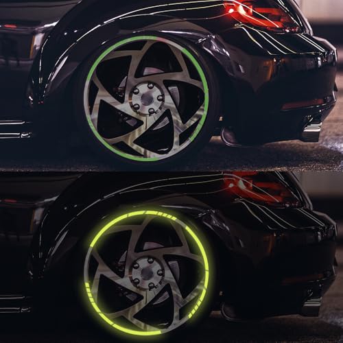 12PCS Reflective Car Wheel Stickers, Night Safety Warning Bicycle Stickers, Anti-Scratch Reflective Rim Decals for Car Motorcycle Cycling Bike (Green) - color: Green