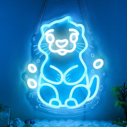 Sea Otter Neon Sign - Unique Wall Decor for Kids Bedroom, Gifts for Otter Lovers & Boys Girls, USB-Powered Energy-Efficient Art with Hanging Kit - color: Sea Otter
