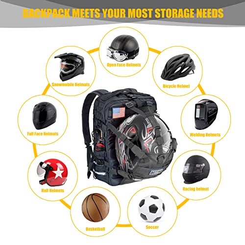 Large Capacity Motorcycle Helmet Backpack, Waterproof Motorcycle Backpack for Men Riding Hiking Cycling Backpack - color: Black