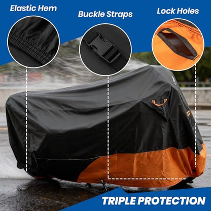Favoto Motorcycle Cover for Harley Davidson Heavy Duty 420D Oxford | Touring Motorcycle Cover Waterproof Outdoor for Street Glide, Road Glide, Road King, Ultra Limited, CVO Fits up to 110" - size: 110" - Side+Top Box