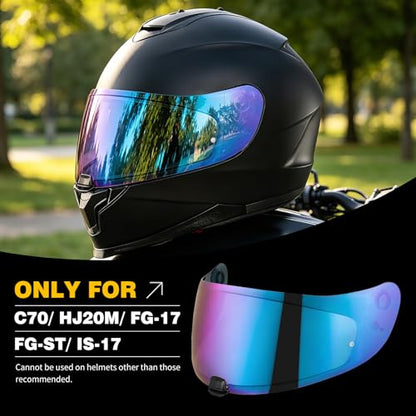 C70 Helmet Visor Replacement Face Shield Compatible with C70/ HJ20M/ FG-17/ FG-ST/IS-17 Motorcycle Helmets (Rainbow) - color: Rainbow