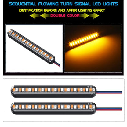 2PCS Universal LED Strip Motorcycle Tail Light Turn Signals Flowing Sequential,24 LED Flexible Brake Stop License Plate Lights Waterproof for Motorcycle Bike ATV Car RV SUV (RED+YELLOW) - color: RED+YELLOW