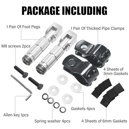 M8 Motorcycle Foot Pegs Folding Rearsets-90 Degree Foldable Footrest Fit 0.86-1.37in Brackets, Anti-Skid CNC Footpegs with Rubber Gasket for Pit Bike Dirt Bike Adventure Touring Bikes (Silver) - color: Silver