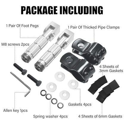M8 Motorcycle Foot Pegs Folding Rearsets-90 Degree Foldable Footrest Fit 0.86-1.37in Brackets, Anti-Skid CNC Footpegs with Rubber Gasket for Pit Bike Dirt Bike Adventure Touring Bikes (Silver) - color: Silver