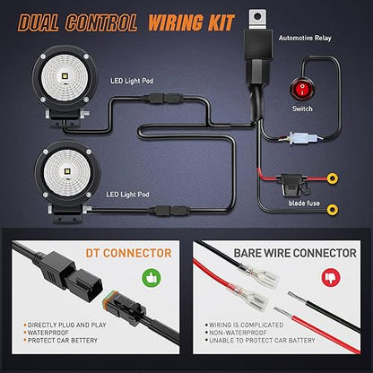 Nilight LED Light Pods 2 PCS 3" Flood Round Offroad Fog Driving Auxiliary Lights 1080LM Built-in EMC w/18AWG DT Wiring Harness Kit for Motorcycle SUV ATV Truck Boat - color: White Led Pods 2Pcs +Wiring Harness