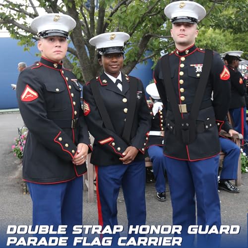 Jecery Double Strap Parade Flag Carrier Parade Harness Color Guard Flag Pole Holder Nylon Sling Carrying Belt for Parades(Black) - color: Black, style: Double Strap