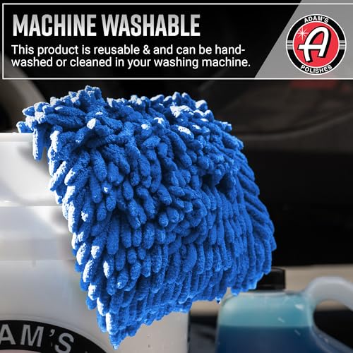 Adam's Chenille Car Wash Mitt - Premium Soft Microfiber Washing Glove for Car Cleaning & Detailing, Safe, Scratch-Free for Auto, Truck, RV, Motorcycle & More (Blue, 2pk) - size: 2pk